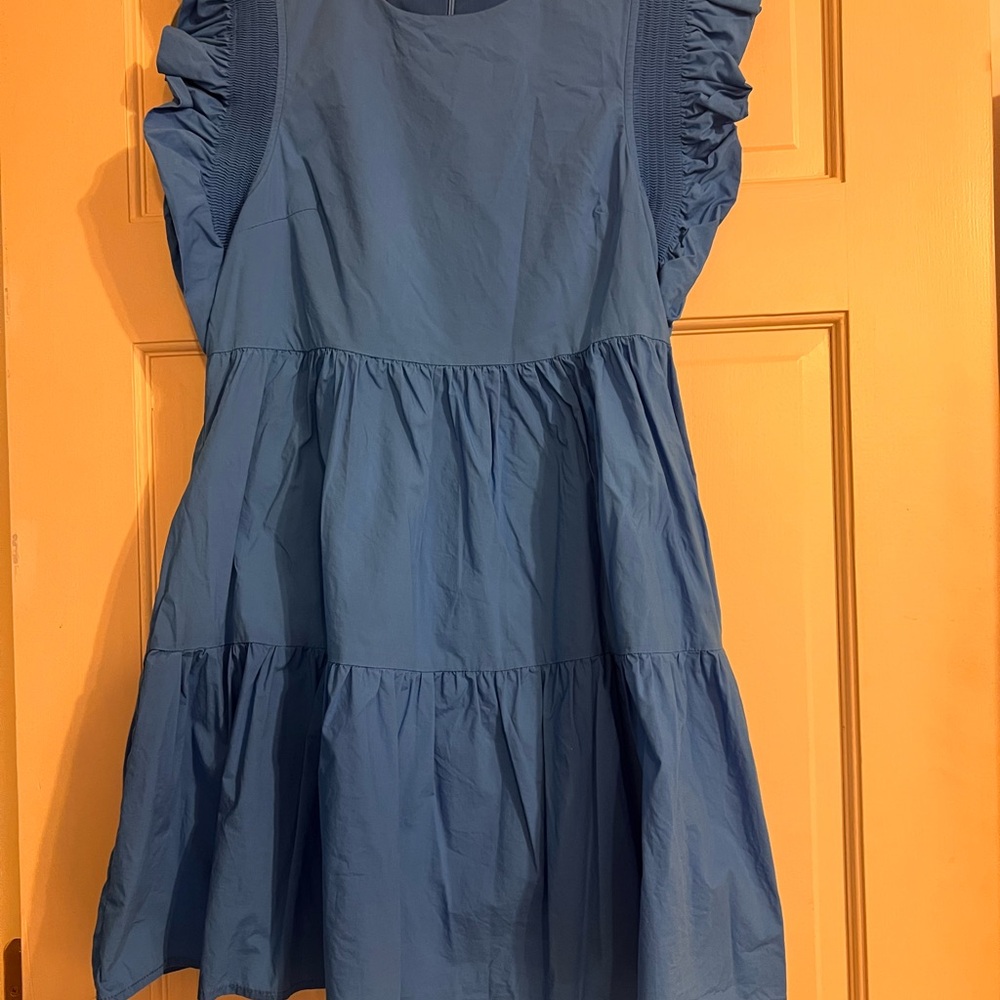 English Factory Blue Ruffled Mini Dress